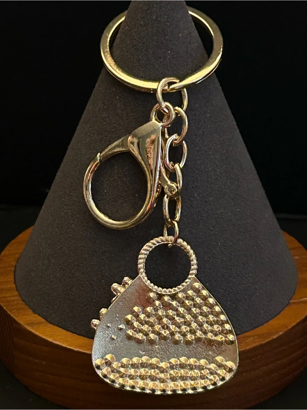 Iridescent Crystal Pavé Purse 👛 Bag Charm Keychain w/Pink & Blue Flower Accents
